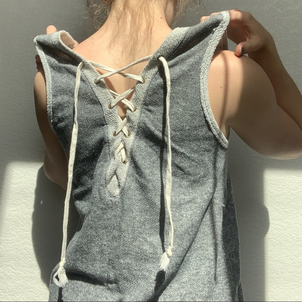 Urban Outfitters Gray Thick Knit Lace Up Back Tank